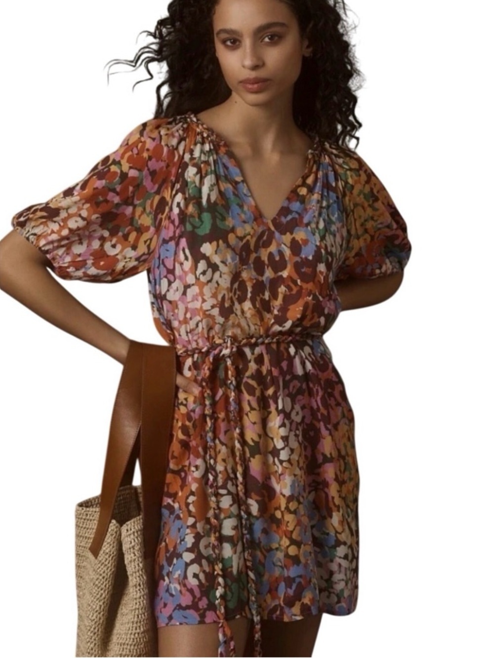 Velvet Gracie Mini Dress Pink Multi Tie Waist Boho Dress Large - Picture 6 of 16